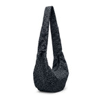 Lieblingstasche Moon Bag Ruffle Large in grey leopard print with a slouchy crescent shape and shoulder strap