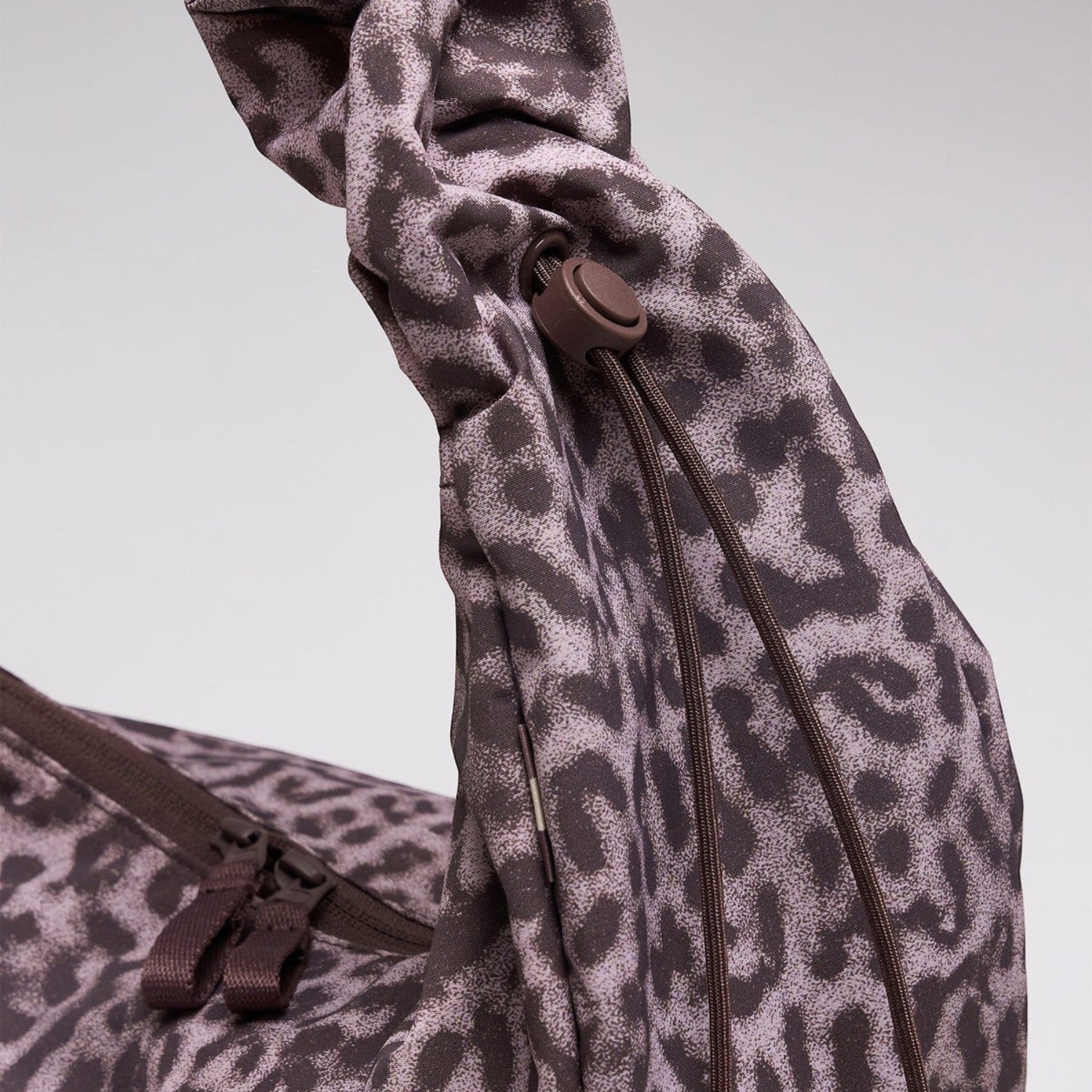 Lieblingstasche Moon Bag Ruffle Large in Cat Shark leopard print with adjustable gathered strap and zipper closure