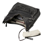 Lieblingstasche Mrs. Banoffee Pie black leather hobo bag with an open top and a detachable small beige pouch