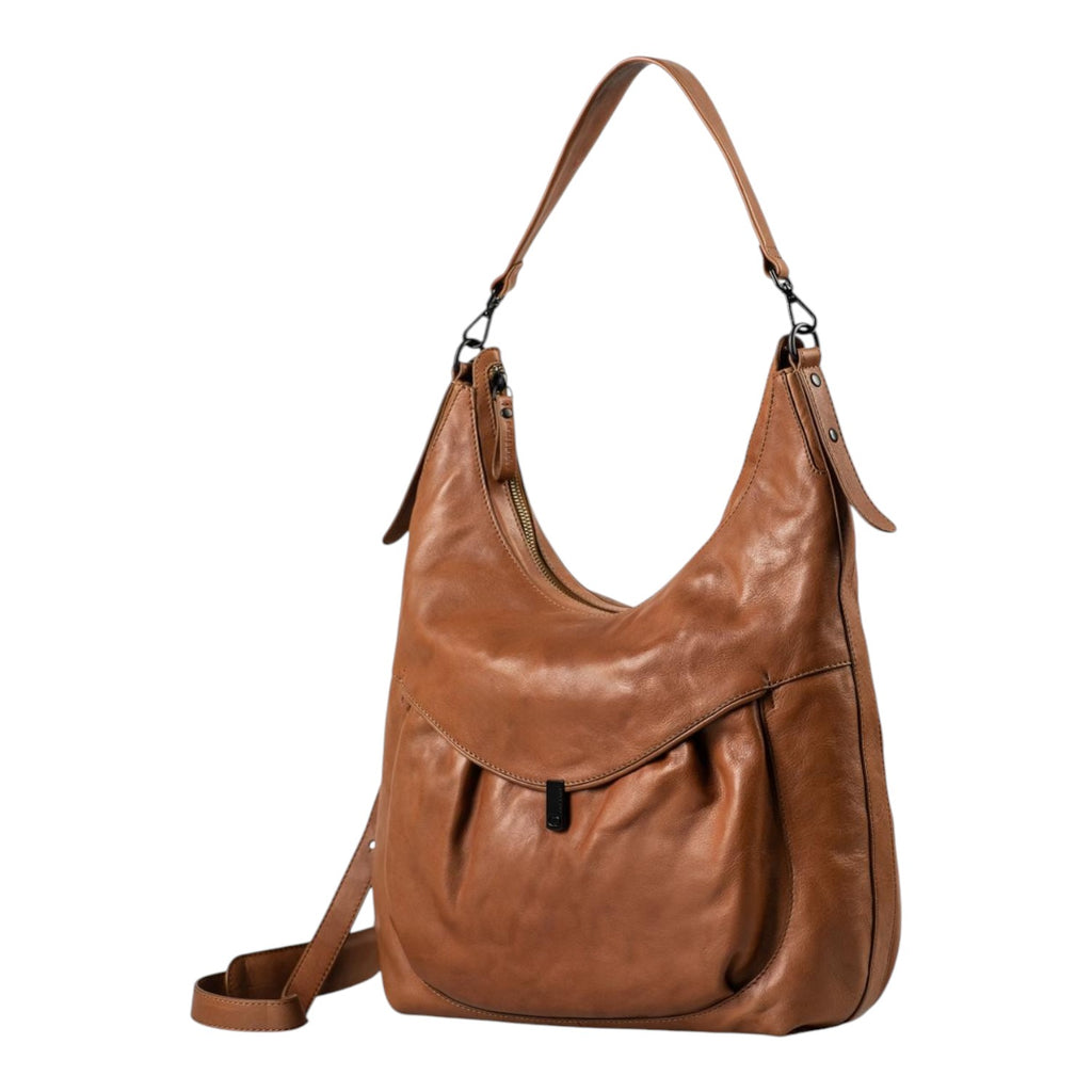 Lieblingstasche Mrs. Banoffee Pie hobo bag in cognac brown leather with a slouchy silhouette and zip closure