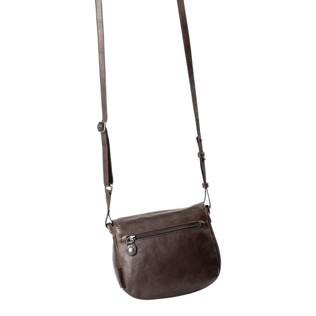 Lieblingstasche Mrs. Coconut Cake dark brown leather crossbody bag with an adjustable strap and back zipper pocket