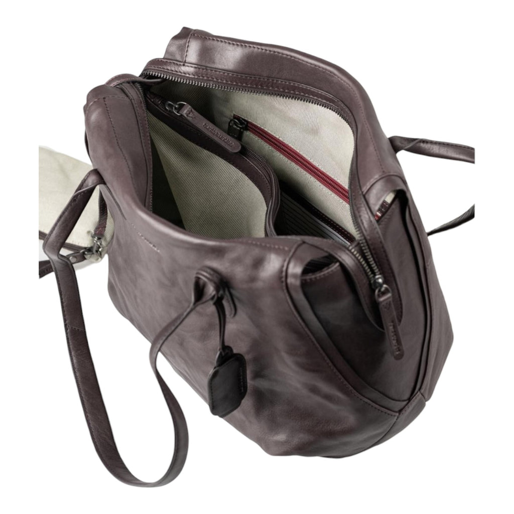Lieblingstasche Mrs. Florentine dark brown leather handbag with open zippered interior and fabric lining