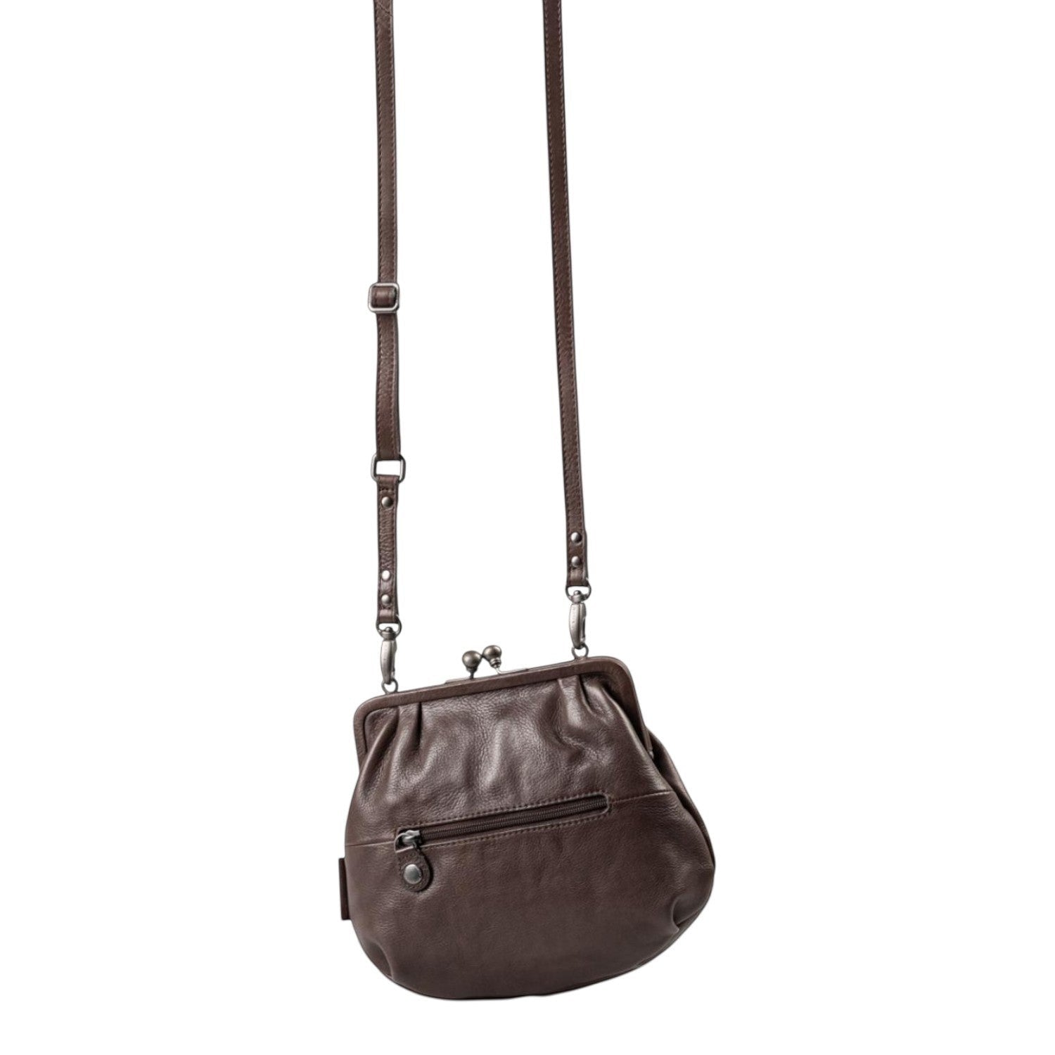 Lieblingstasche Mrs. Fortune Cookie dark brown leather crossbody bag with a vintage-style kiss-lock clasp