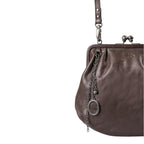 Lieblingstasche Mrs. Fortune Cookie dark brown leather handbag with a vintage metal clasp and decorative charm