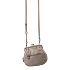 Lieblingstasche Mrs. Fortune Cookie taupe leather crossbody bag with kiss-lock closure and back zipper pocket
