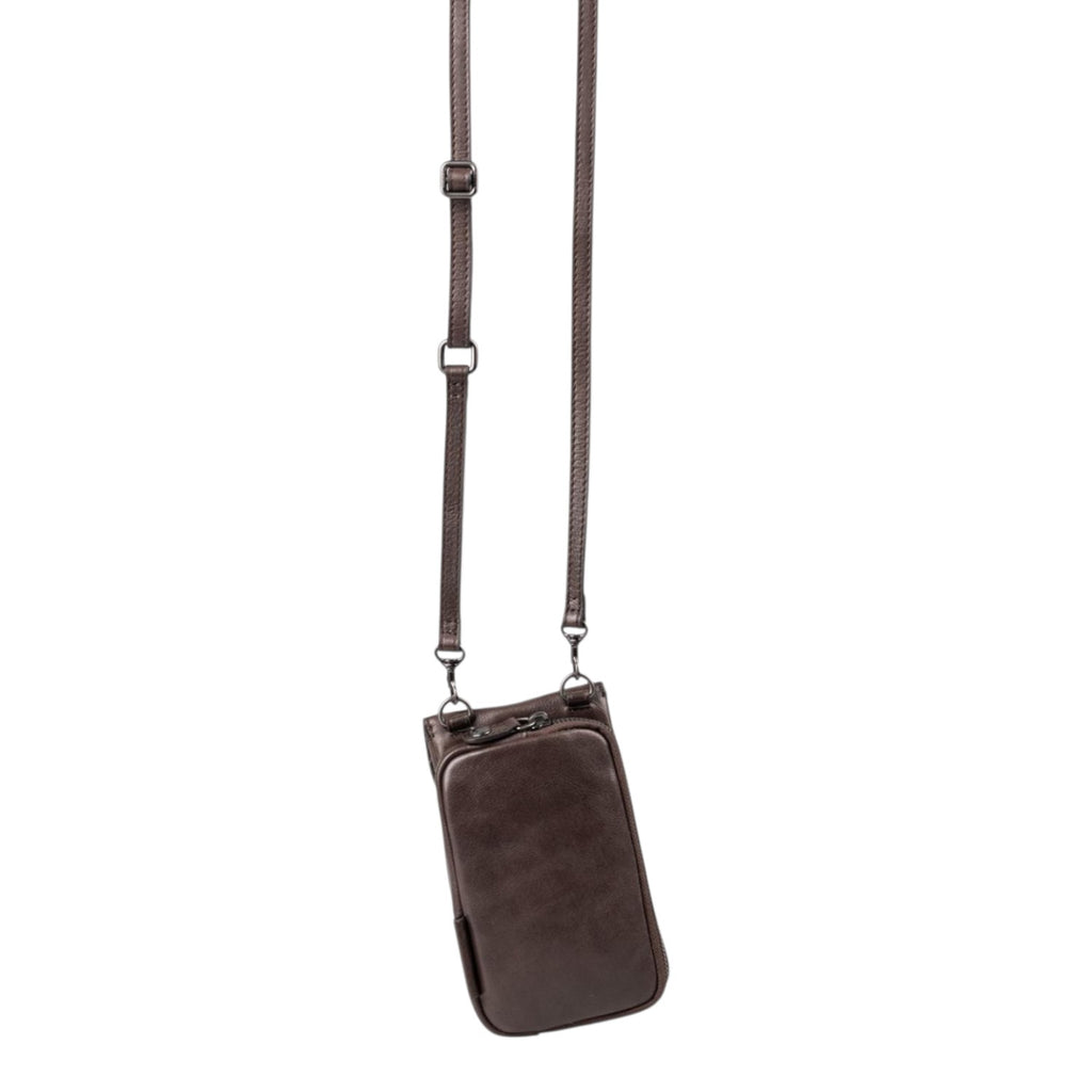 Lieblingstasche Mrs. Lemon Twist dark brown leather crossbody phone bag with adjustable strap