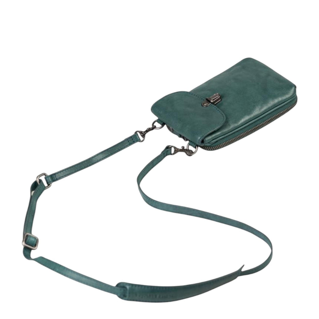 Lieblingstasche Mrs. Lemon Twist dark green leather crossbody phone bag with adjustable strap and metal hardware