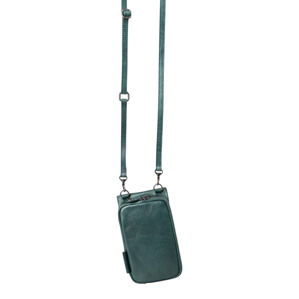Lieblingstasche Mrs. Lemon Twist dark green leather crossbody phone bag with adjustable strap