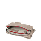 Lieblingstasche Mrs. Lemon Twist taupe leather crossbody bag with open top zipper and striped interior lining