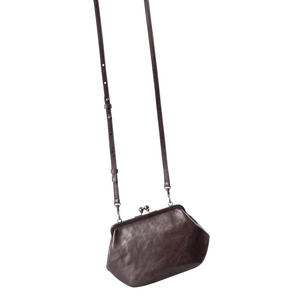 Lieblingstasche Mrs. Pizzelle dark brown leather crossbody bag with a vintage-style kiss-lock clasp