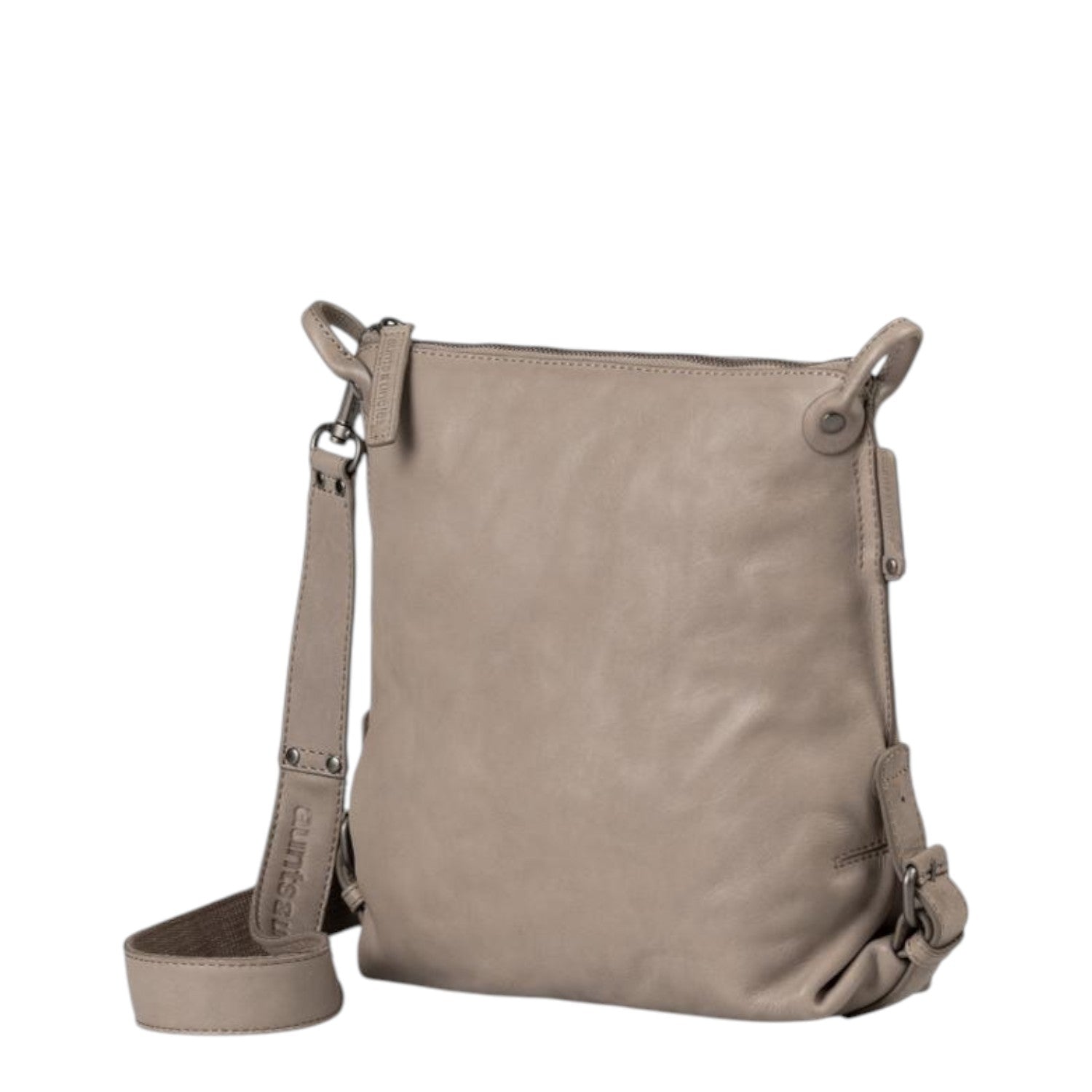 Lieblingstasche Mrs. Raisin Cookie taupe leather crossbody bag with adjustable strap and zip closure