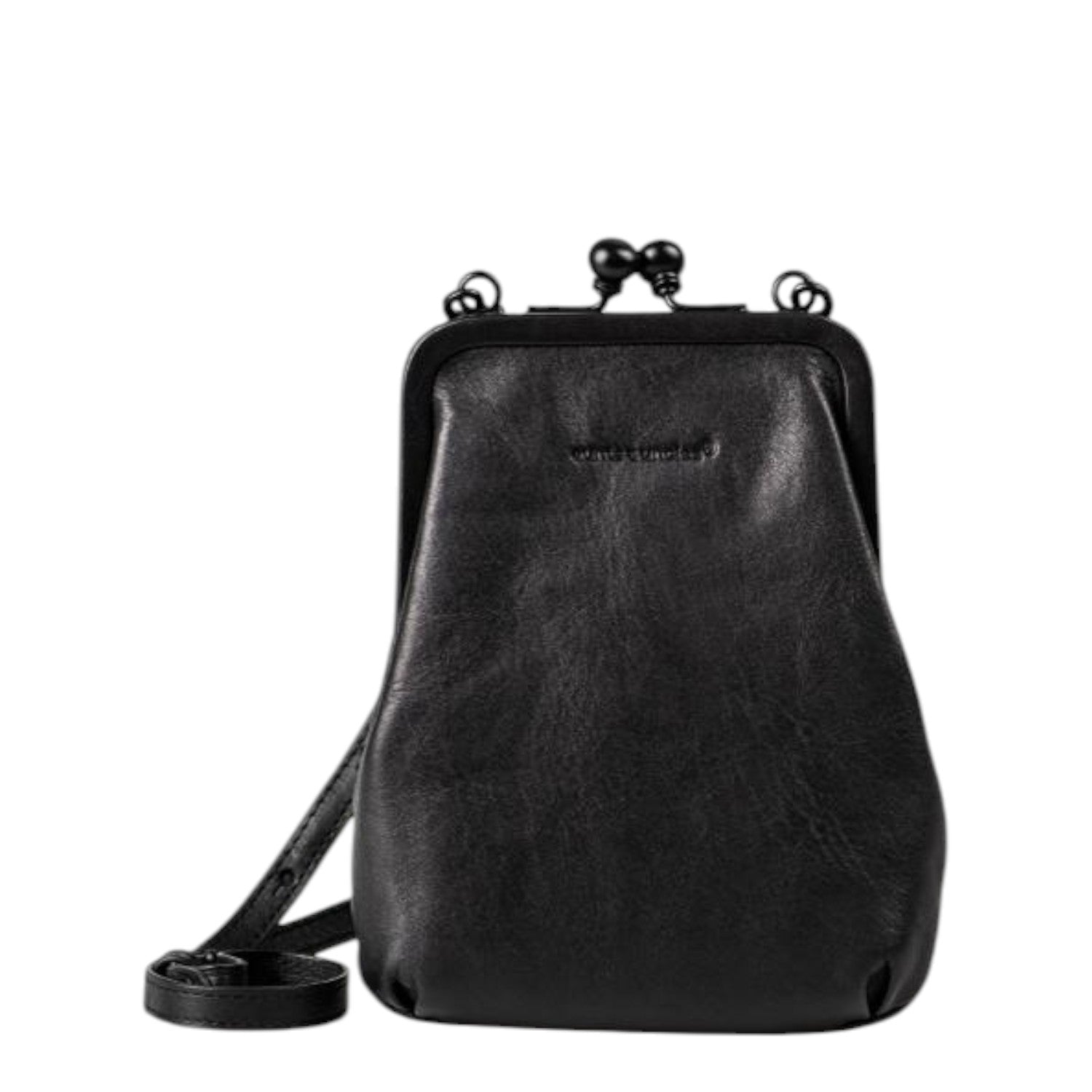 Lieblingstasche aunts & uncles Mrs. Sugar Pop black leather vintage style clutch with clip closure and shoulder strap