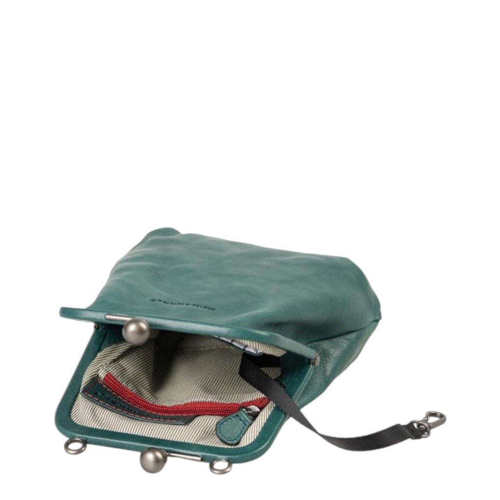 Lieblingstasche Mrs. Sugar Pop green leather bag with a metal kiss-lock clasp and interior zip pocket