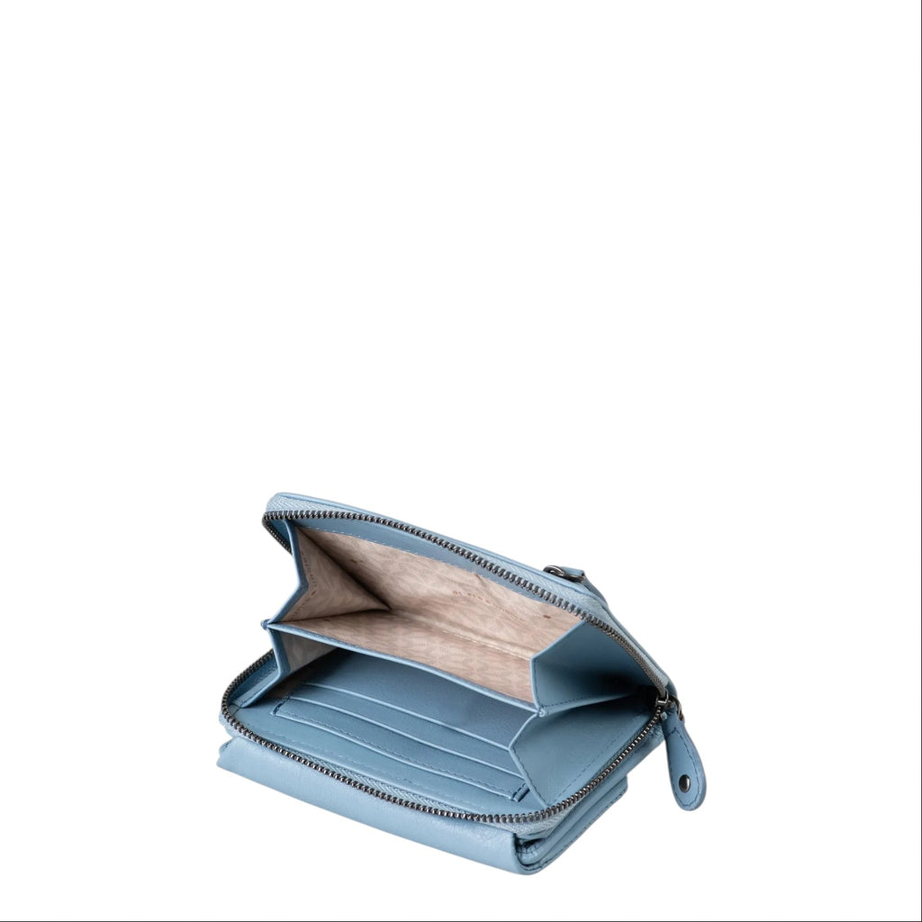 Lieblingstasche Myrtle light blue leather wallet with an open zip compartment and interior card slots
