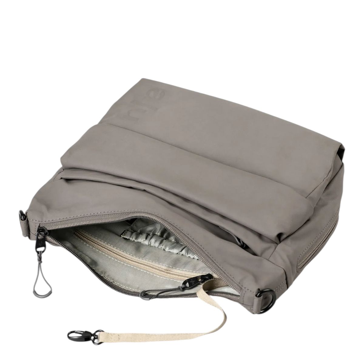 Lieblingstasche Nanuki RE lite grey crossbody bag with open zippered compartment and internal organizer pockets