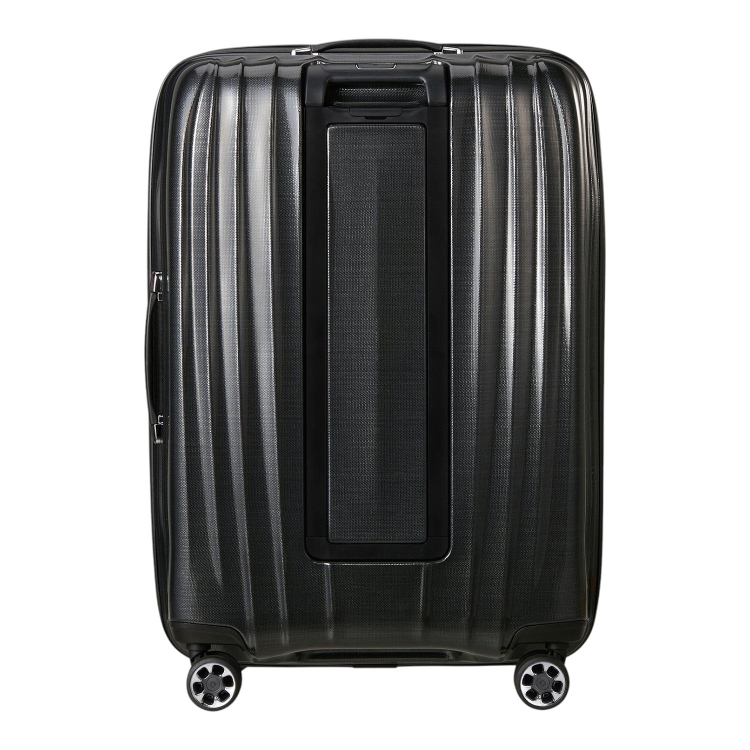 Lieblingstasche NEXIS Spinner 76/28 Exp black hard shell suitcase with vertical ribbed design and four spinner wheels
