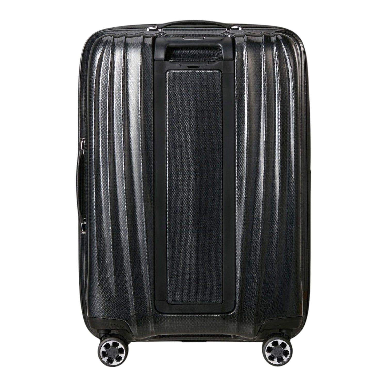 Lieblingstasche NEXIS Spinner 70/26 Exp black hardshell suitcase with vertical ridges and four spinner wheels