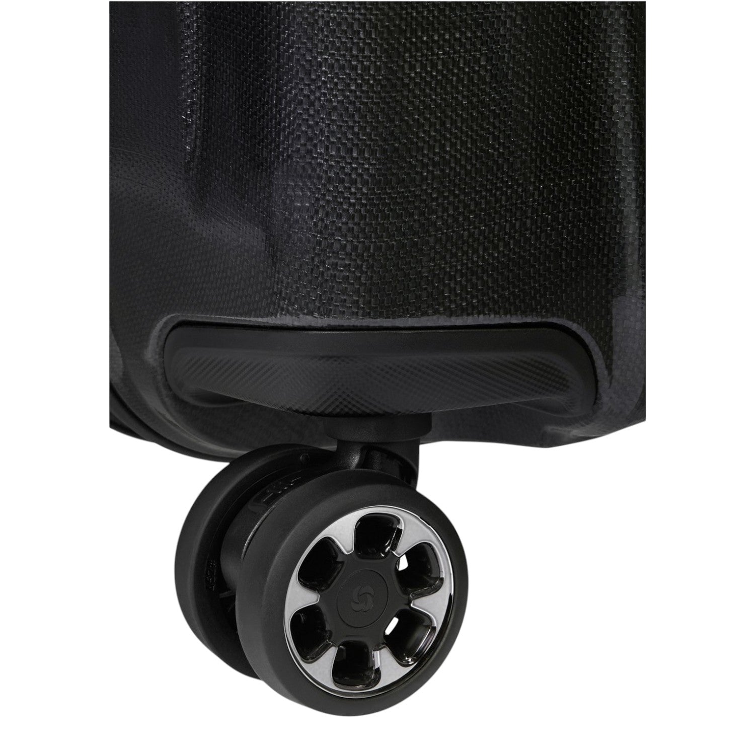 Lieblingstasche NEXIS Spinner 76/28 Exp black suitcase wheel detail with metallic silver hubcap