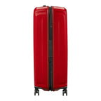 Lieblingstasche NUON Spinner 75/28 red hard shell suitcase side view with black wheels and zipper