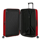 Lieblingstasche NUON Spinner 69/25 red hard shell suitcase with open interior, black lining, and compression straps