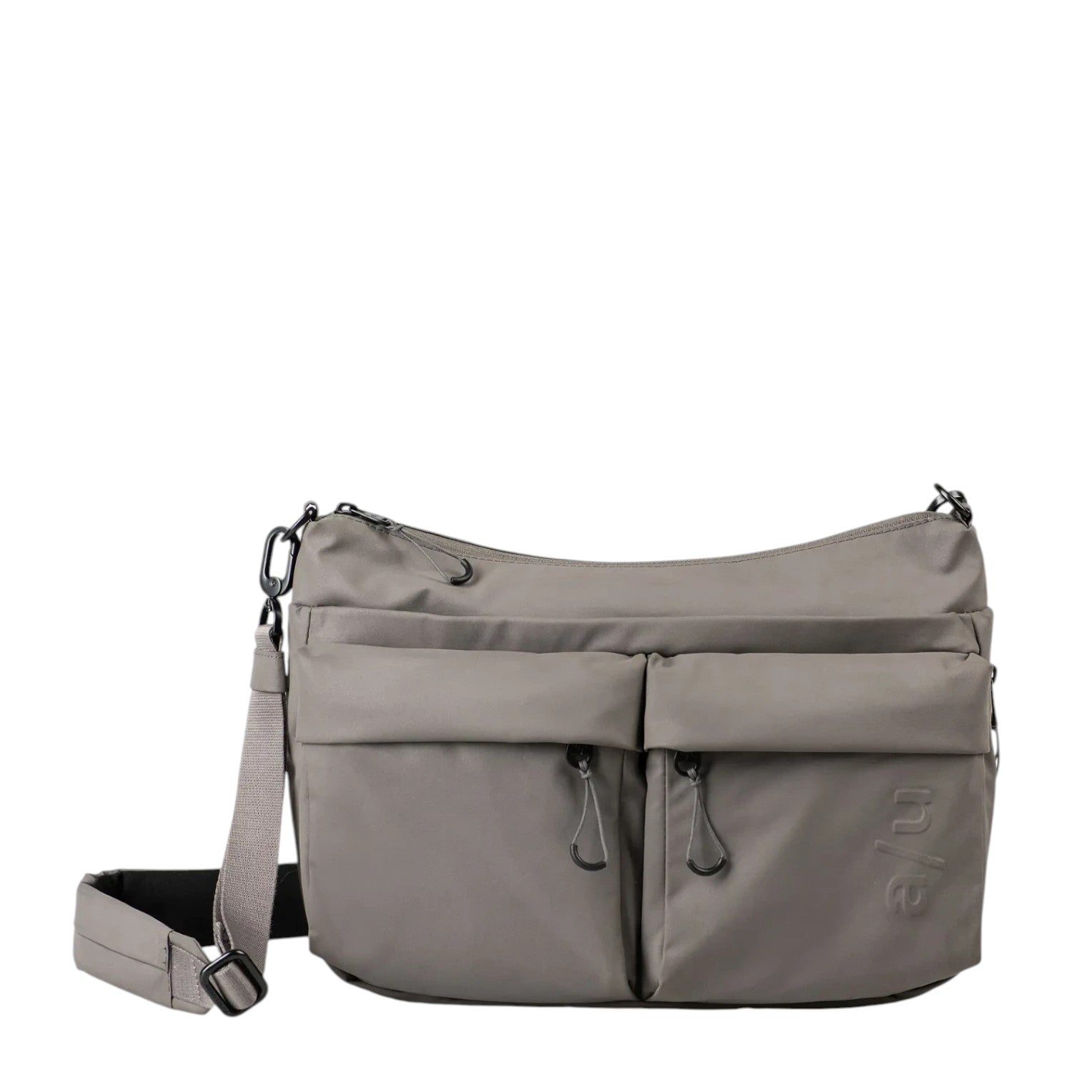 Lieblingstasche Omono RE lite grey crossbody bag with two front pockets and adjustable shoulder strap
