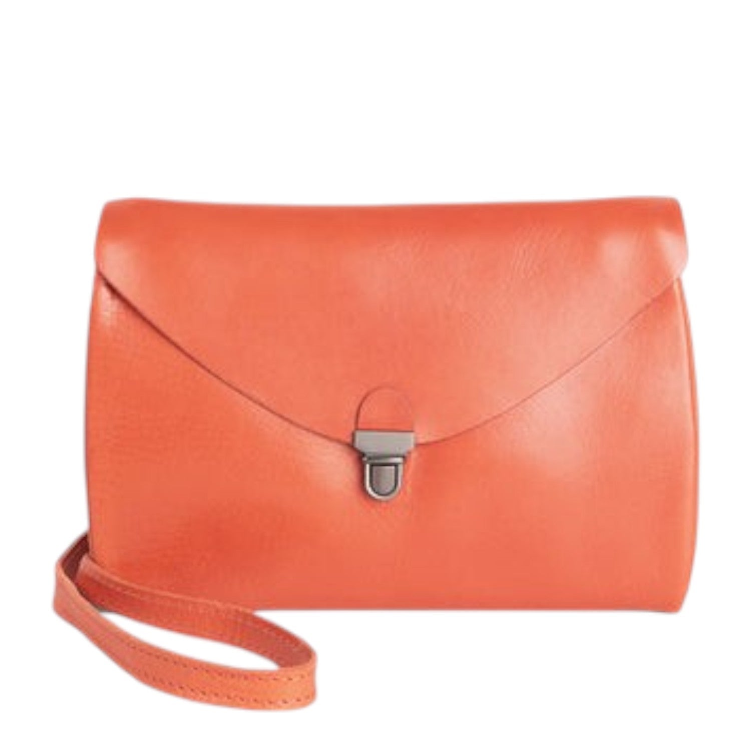 Lieblingstasche orange leather fold handbag clutch with silver clasp and wrist strap