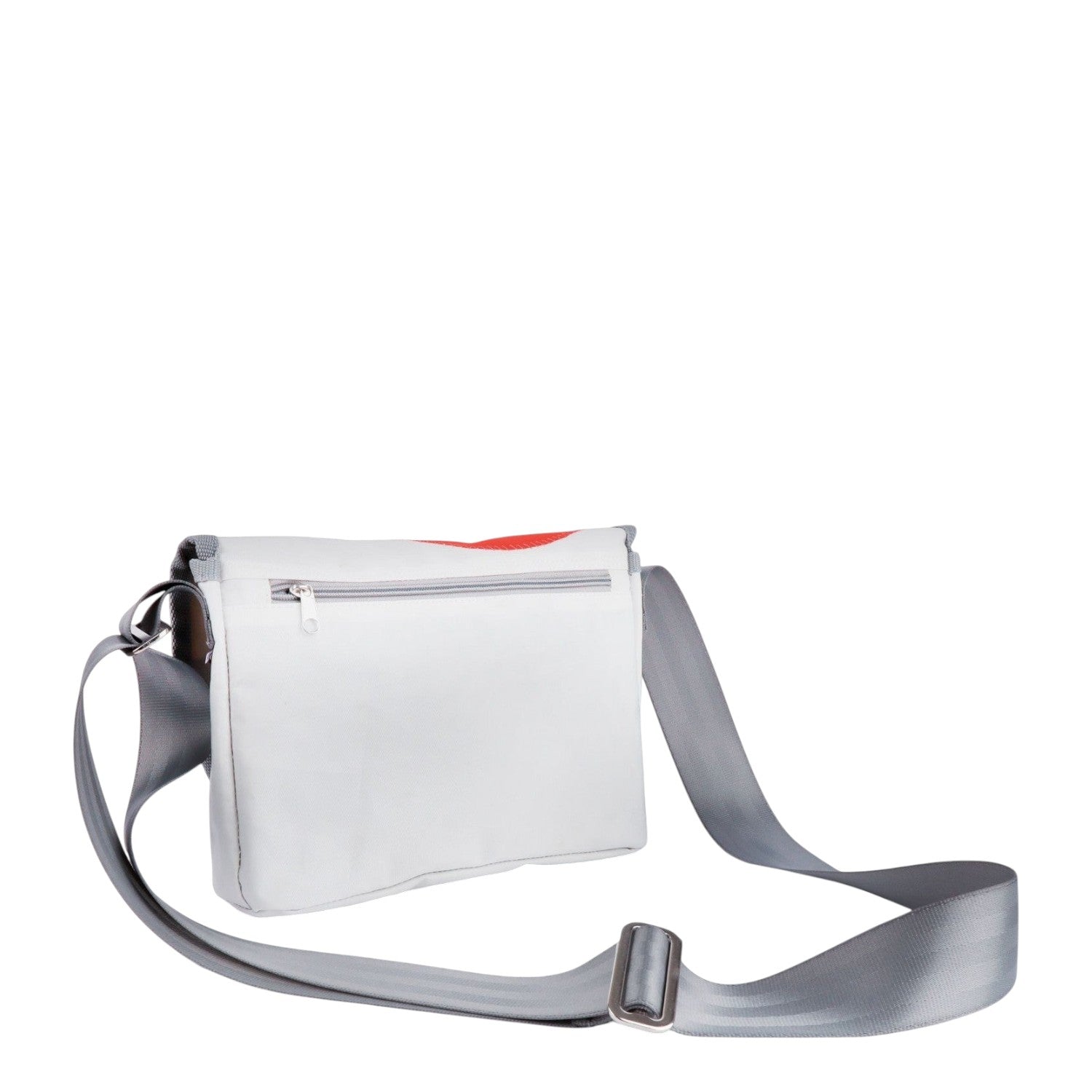 Lieblingstasche Perle white crossbody bag with grey adjustable strap and back zipper pocket