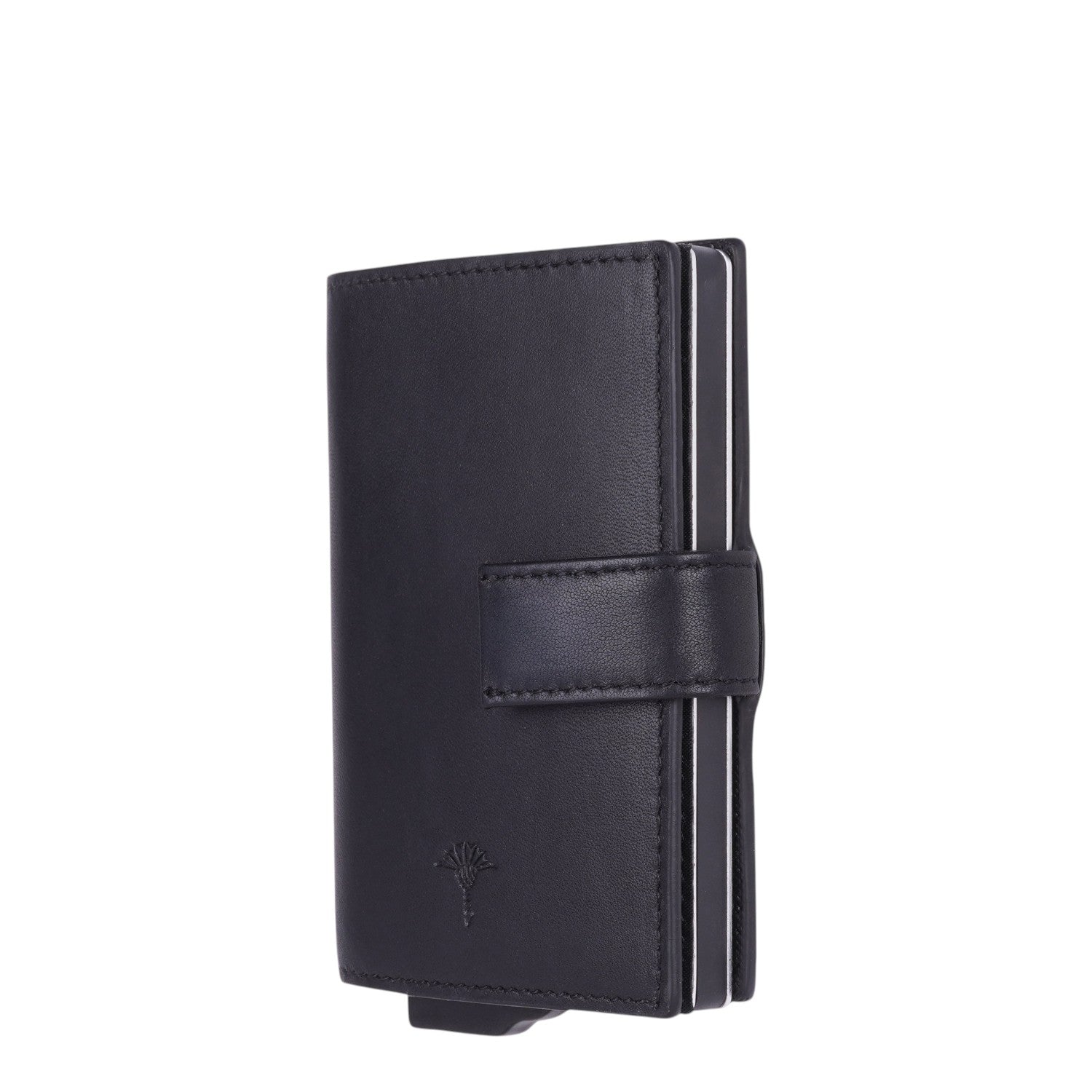 Lieblingstasche Pero C-Three E-Cage SV8 black leather cardholder with snap closure and card ejector.