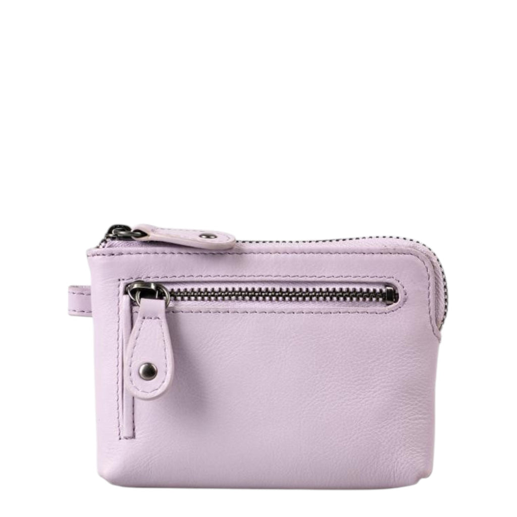 Lieblingstasche Physalis light purple leather coin purse with a front zippered pocket and silver hardware