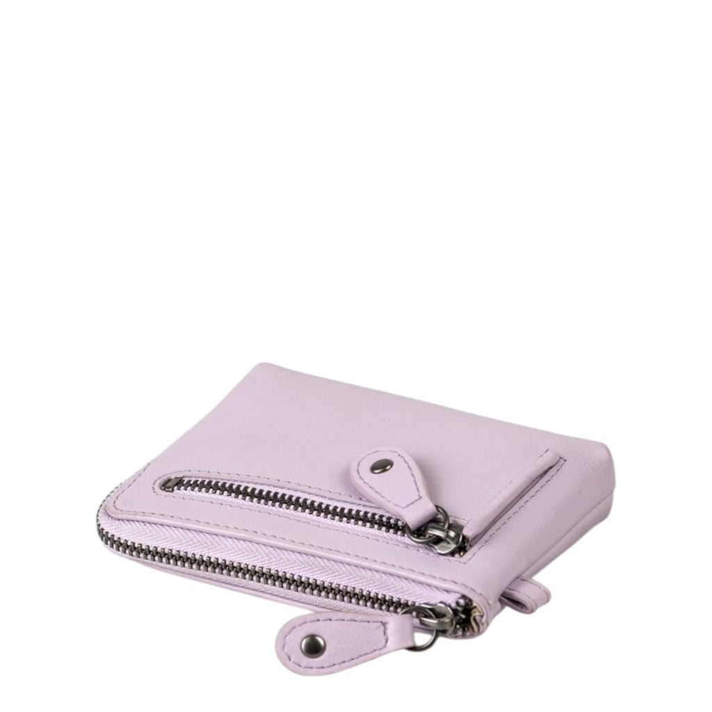 Lieblingstasche Physalis light purple leather wallet with dual zippered compartments and silver hardware