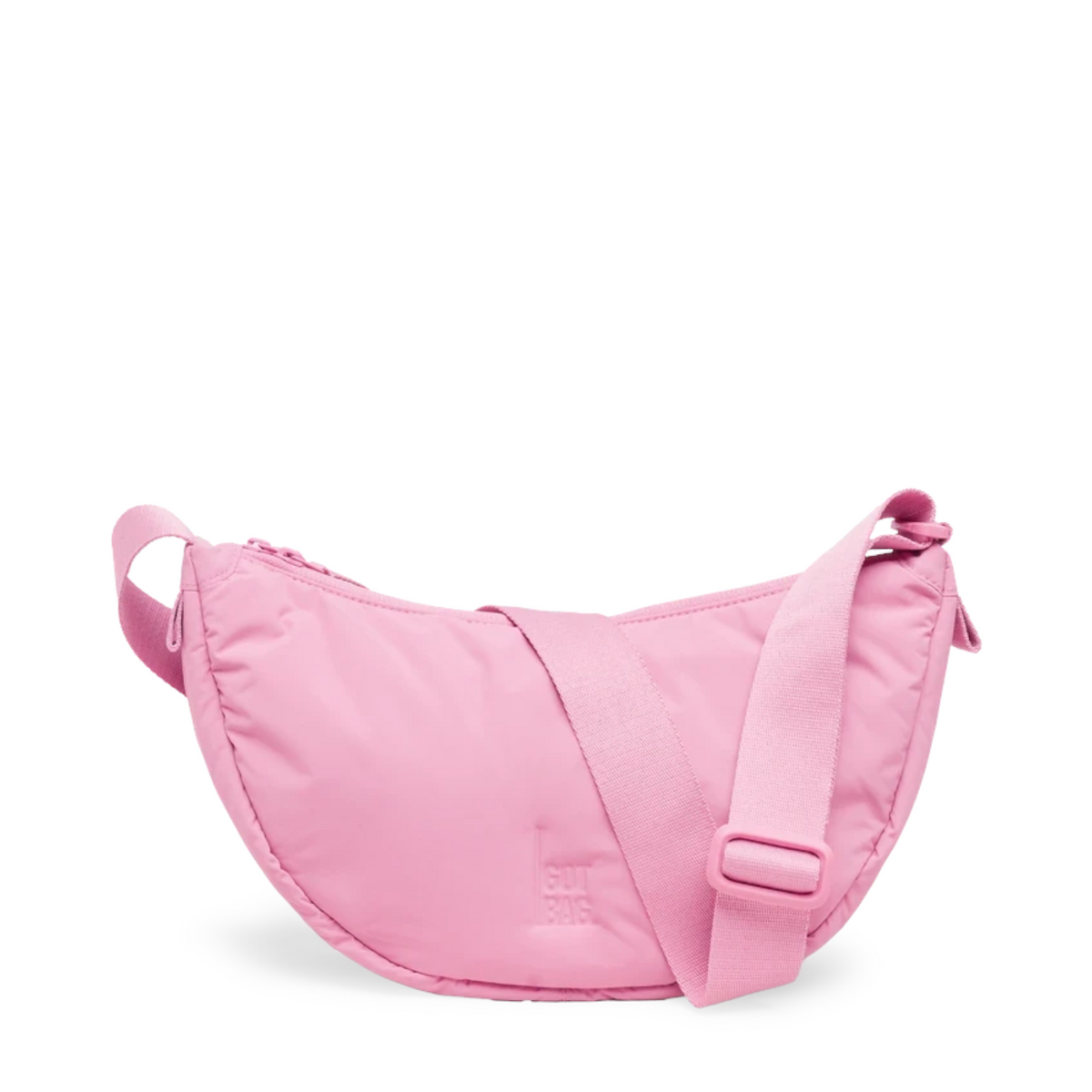 Lieblingstasche Cloud Moon Bag Small in light pink with a crescent shape, adjustable strap, and zippered closure.