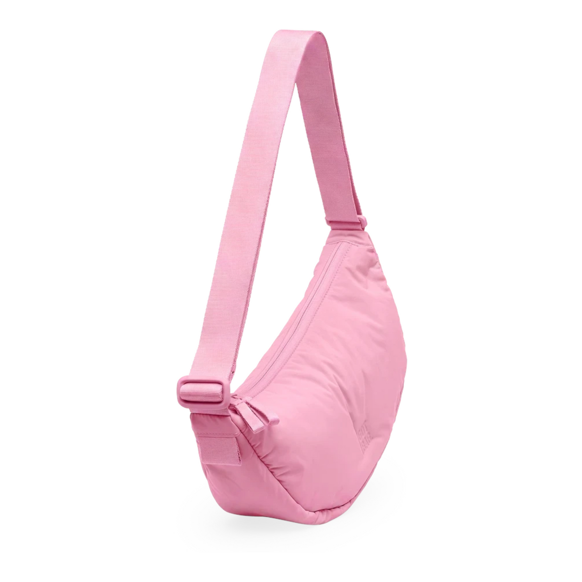 Lieblingstasche Cloud Moon Bag Small in light pink with a crescent shape, adjustable shoulder strap, and zip closure.