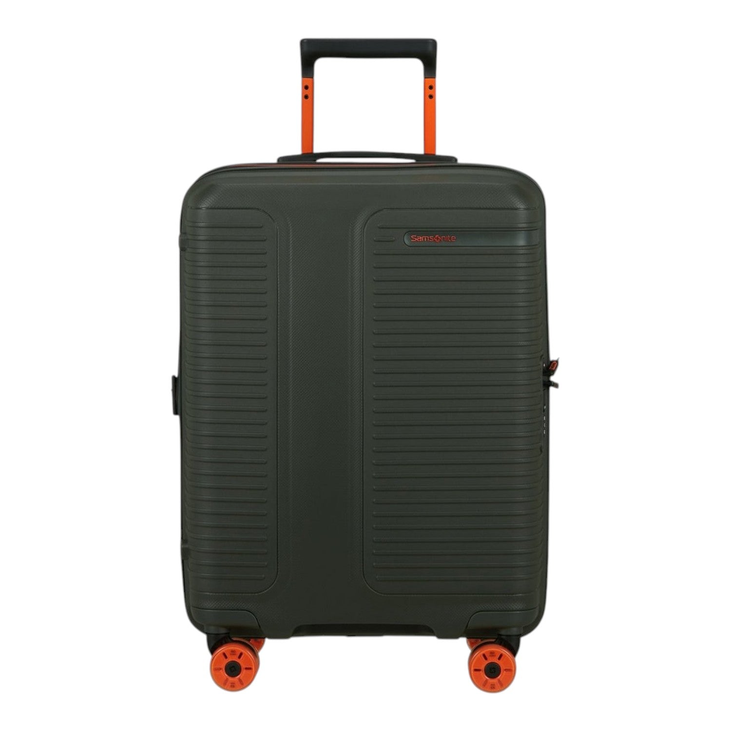 Lieblingstasche PRODIVER HS Spinner 55/20 Exp carry-on suitcase in dark green with vibrant orange wheels and handle