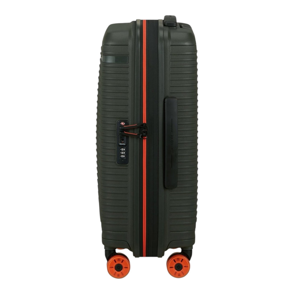 Lieblingstasche PRODIVER HS olive green expandable spinner suitcase with bright orange wheels and TSA lock