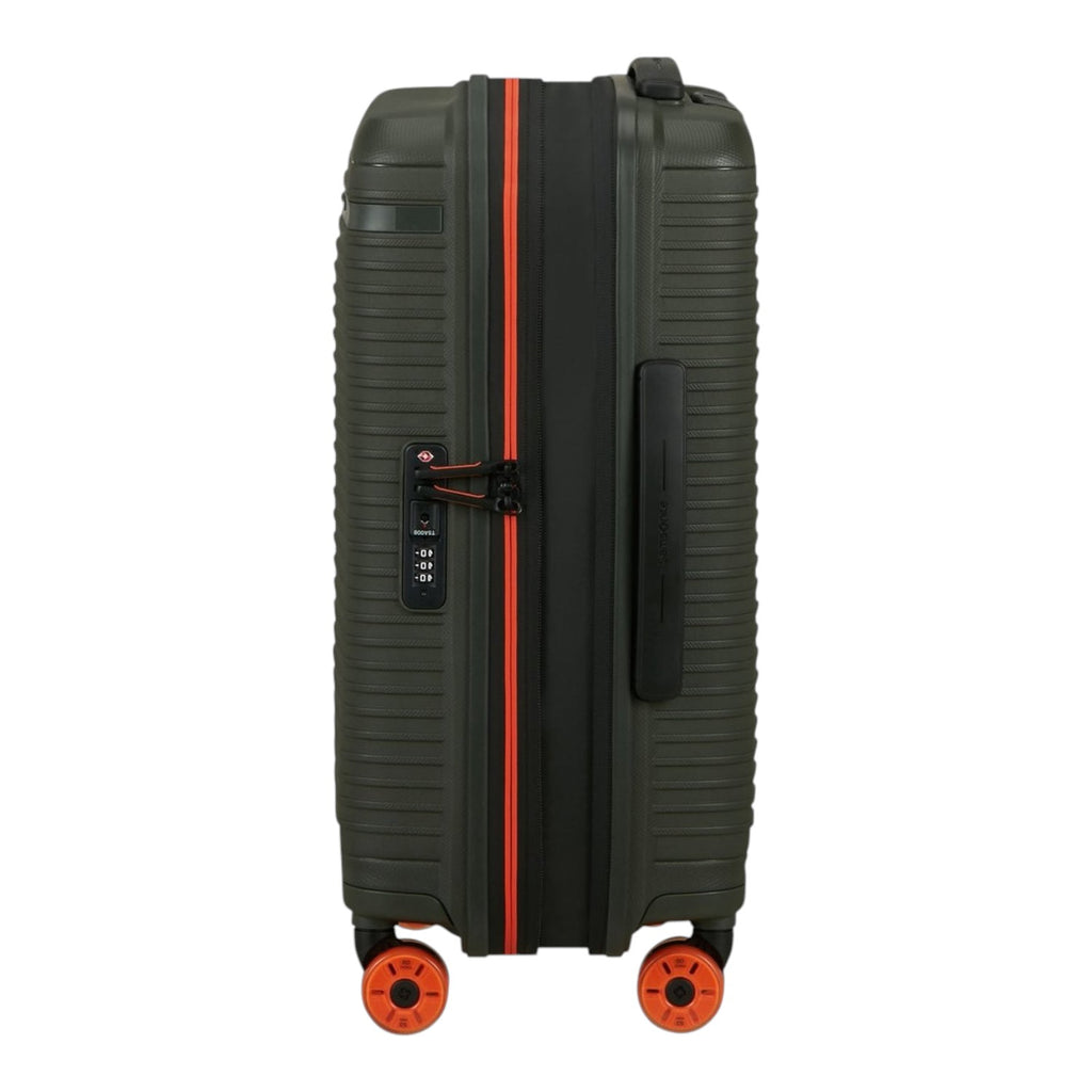Lieblingstasche PRODIVER HS olive green hard-shell spinner suitcase with orange wheels and zipper details