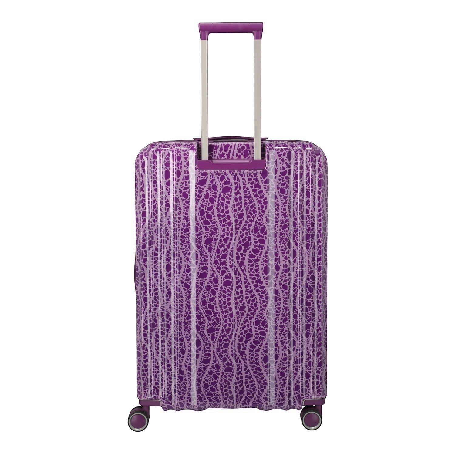 Lieblingstasche purple trolley suitcase with a white abstract pattern and telescopic handle.