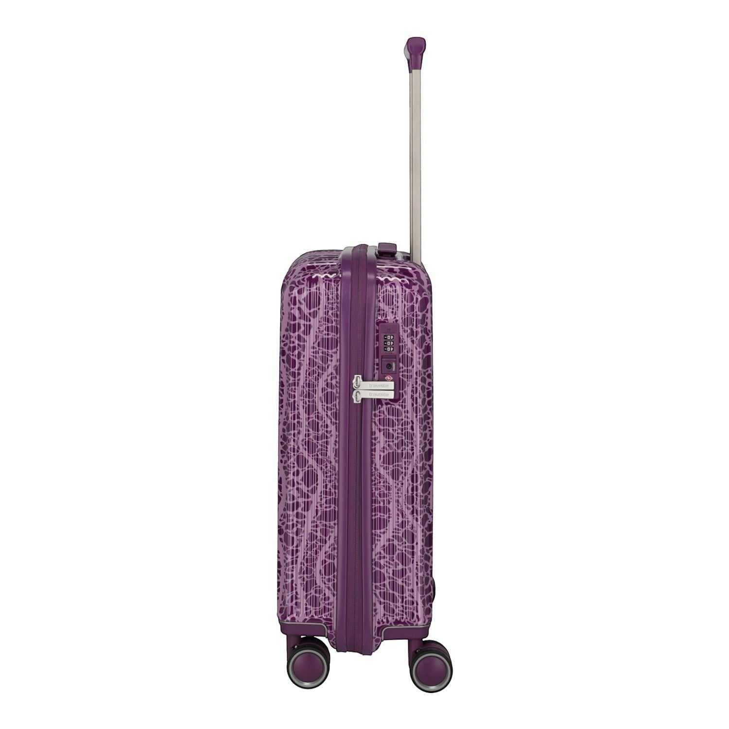 Lieblingstasche Edition 4W Trolley S, purple suitcase with a white abstract pattern, TSA lock, and telescopic handle.