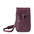 Lieblingstasche Mrs. Lemon Twist purple leather crossbody phone bag with a secure metal clasp closure.