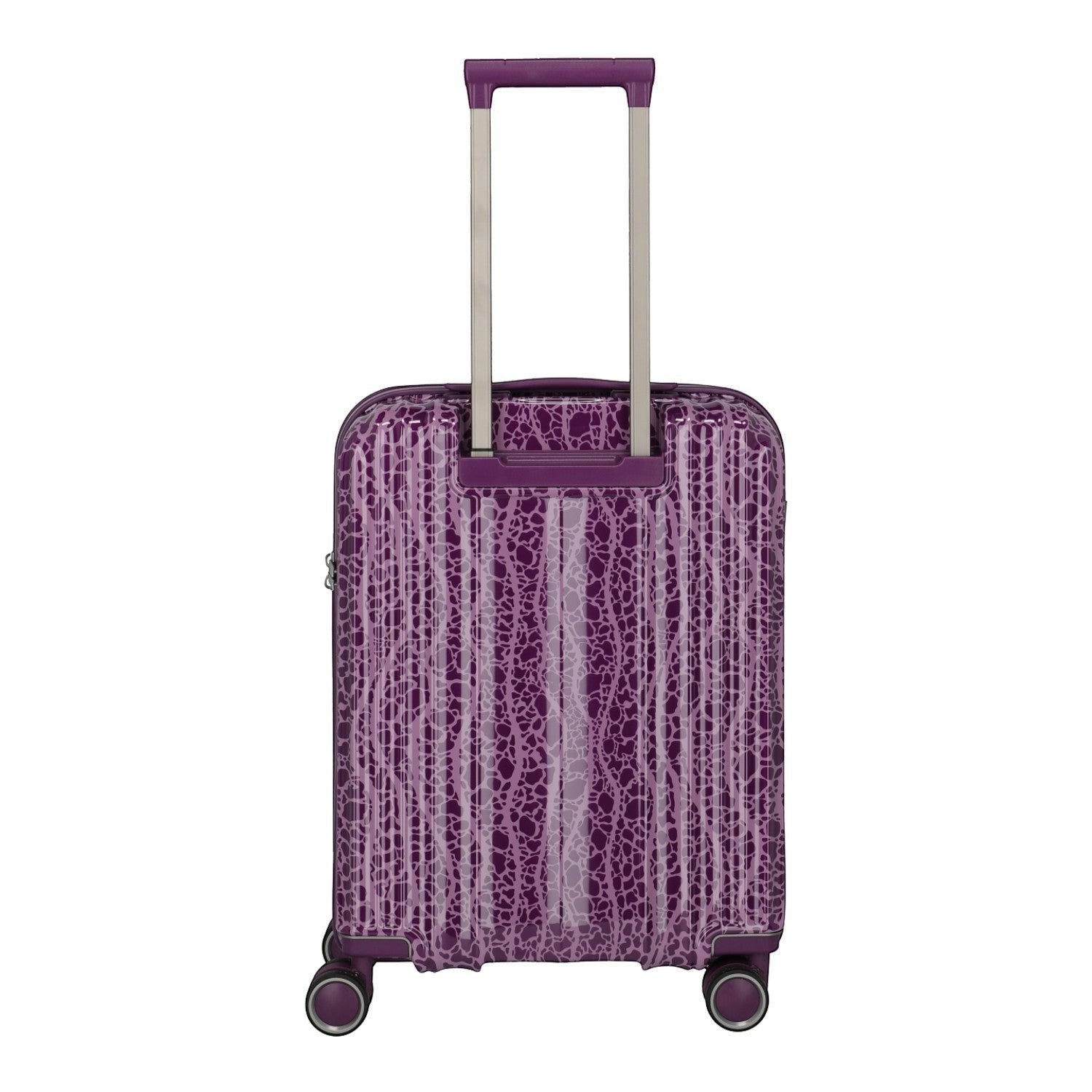 Lieblingstasche purple trolley suitcase with a textured pattern and telescopic handle. Ideal for travel.