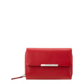 Lieblingstasche red leather bi-fold wallet with silver bar accent and zip closure.