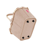 Lieblingstasche reisenthel Carrybag XS shopping basket in beige with a sturdy light wood handle and protective feet.