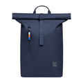 Lieblingstasche Rolltop Lite 2.0 navy blue backpack with rolltop closure and front zip pocket with colorful pull.