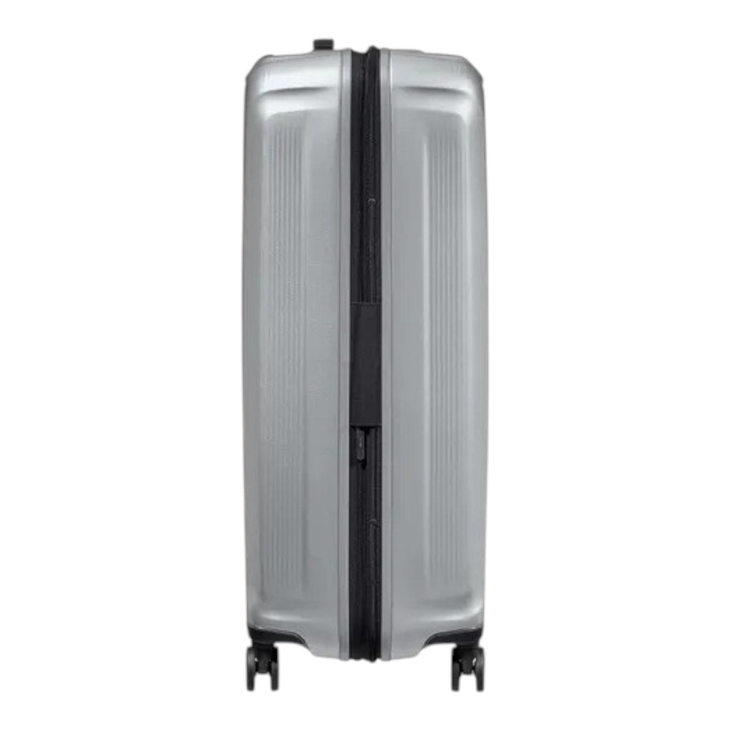 Lieblingstasche Samsonite NUON Spinner 69/25 silver hardshell suitcase with side view and TSA lock