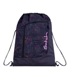 Lieblingstasche Satch drawstring backpack in dark navy with a pink and orange geometric circuit board pattern