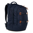 Lieblingstasche satch PACK school backpack in dark blue with brown leather-look accents and side compression straps