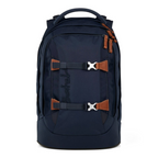 Lieblingstasche satch PACK school backpack in dark blue with brown leather-look accents and adjustable buckles