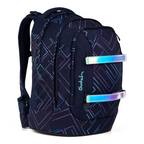 Lieblingstasche satch pack school backpack in dark blue with geometric neon lines and iridescent reflective straps