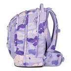 Lieblingstasche satch pack school backpack in light purple with a floral pattern, side view showing ergonomic straps