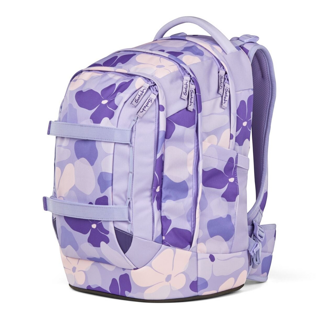 Lieblingstasche satch pack school backpack in purple floral print with ergonomic straps and front gear straps