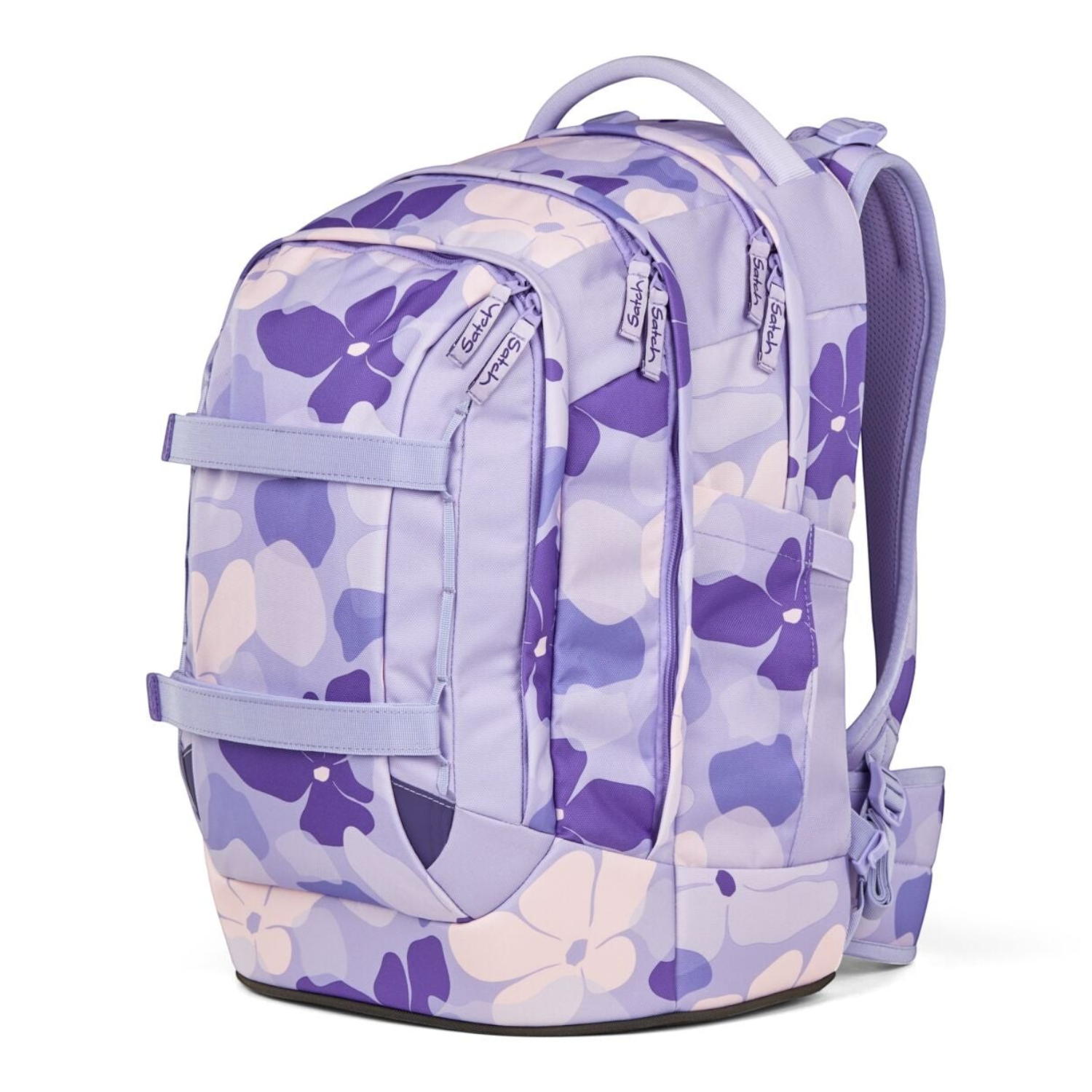 Lieblingstasche satch pack school backpack in purple floral print with ergonomic straps and front gear straps